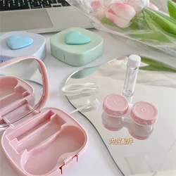 New Cute Contact Lenses Case Heart Design Travel Lens Box Set With Mirror Eye Lenses Holder Container For Cosmetic Contact Lens