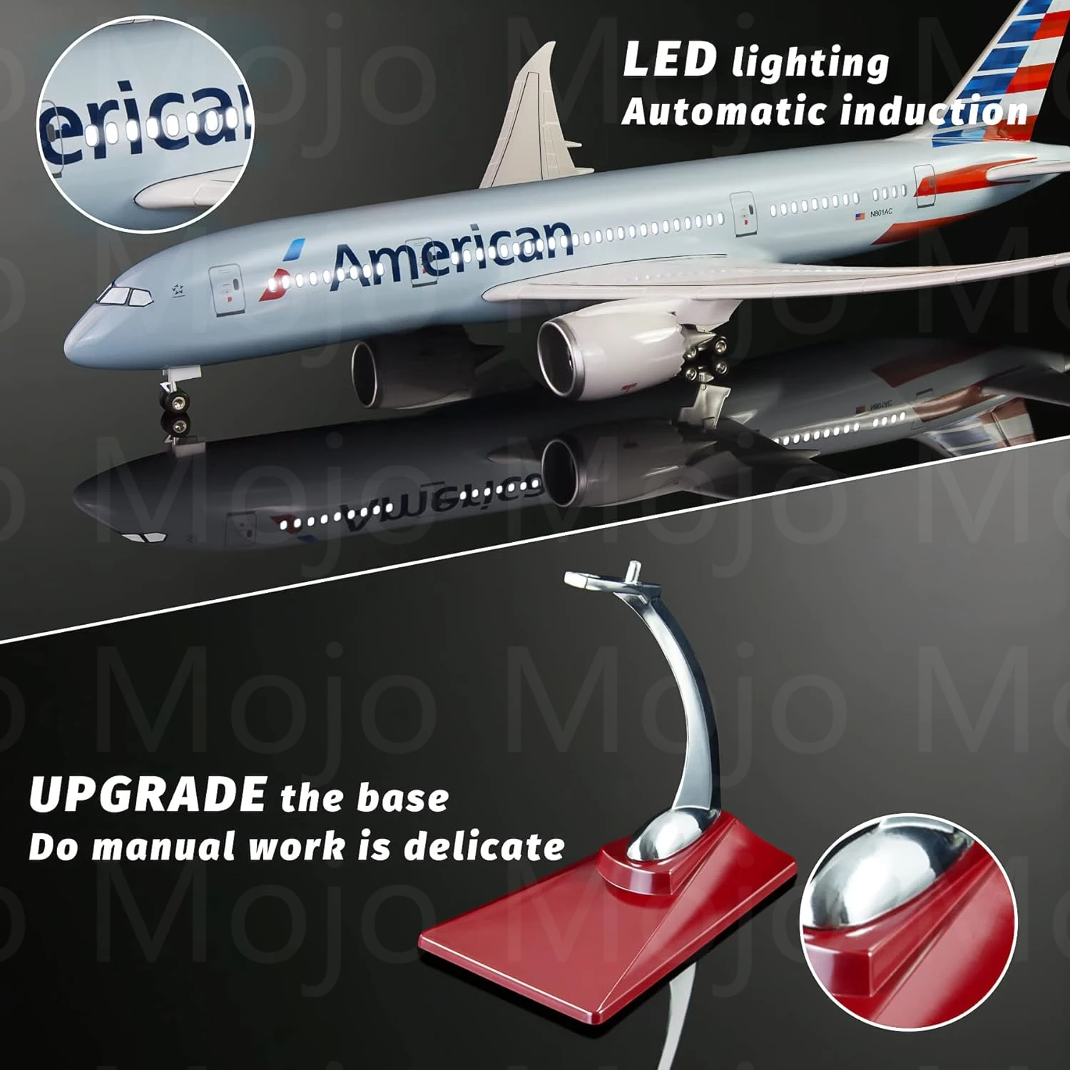 1:130 Scale 43 cm 787 Boeing Jetliner American B787 Aircraft Model Die-Cast Resin Plane Jewellery With LED Lights Can Be A Gift