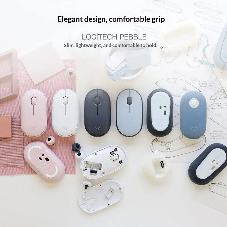 Logitech M350 Pebble Wireless Mouse Dual Mode Bluetooth & 2.4G USB Receiver Silent Slim Portable Office Mice for PC Mac iPad