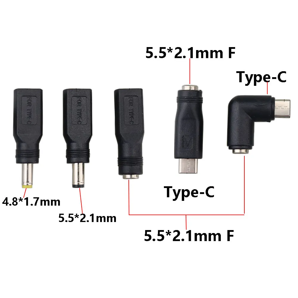 1pcs For Laptop PC 5.5 x 2.1 mm / 4.8*1.7mm Female to Micro USB Type C Male 5 Pin DC Power Plug 180 Degrees Connector Adapter