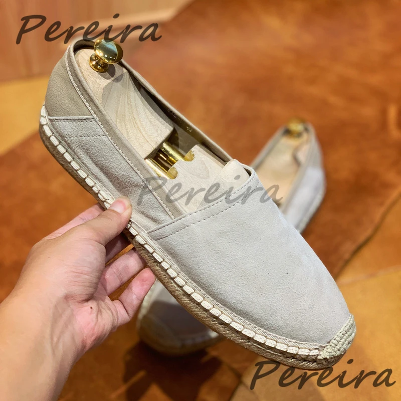 Suede Round Toe Casual Shoes for Men Summer New Grass Woven Thick Soled Flat Shoes Fashion Versatile Comfortable Men's Loafers