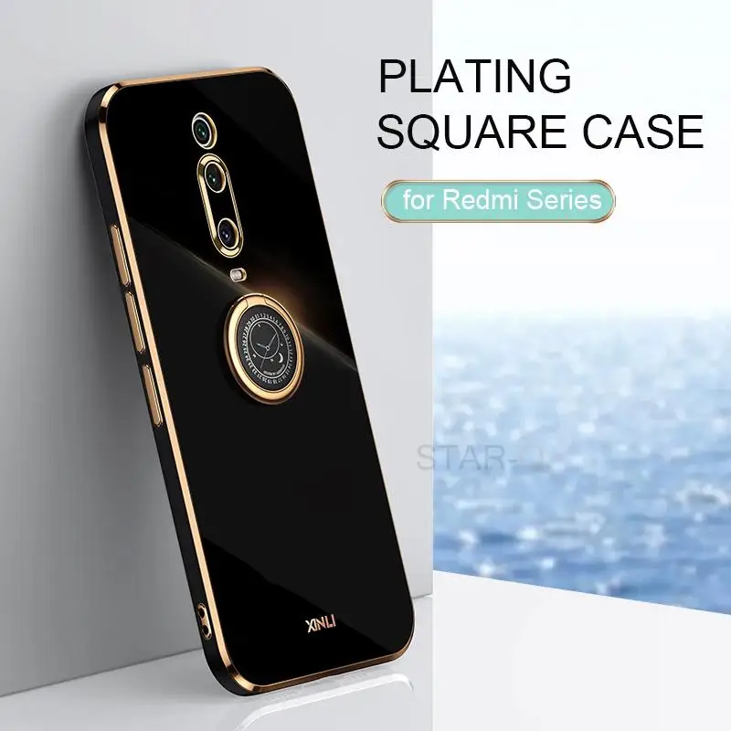 Plating Ring Holder Phone Case On For Xiaomi Redmi K20 Mi 9T Pro Mi9T 9TPRO Luxury Bumper Soft Silicone Stand Cover