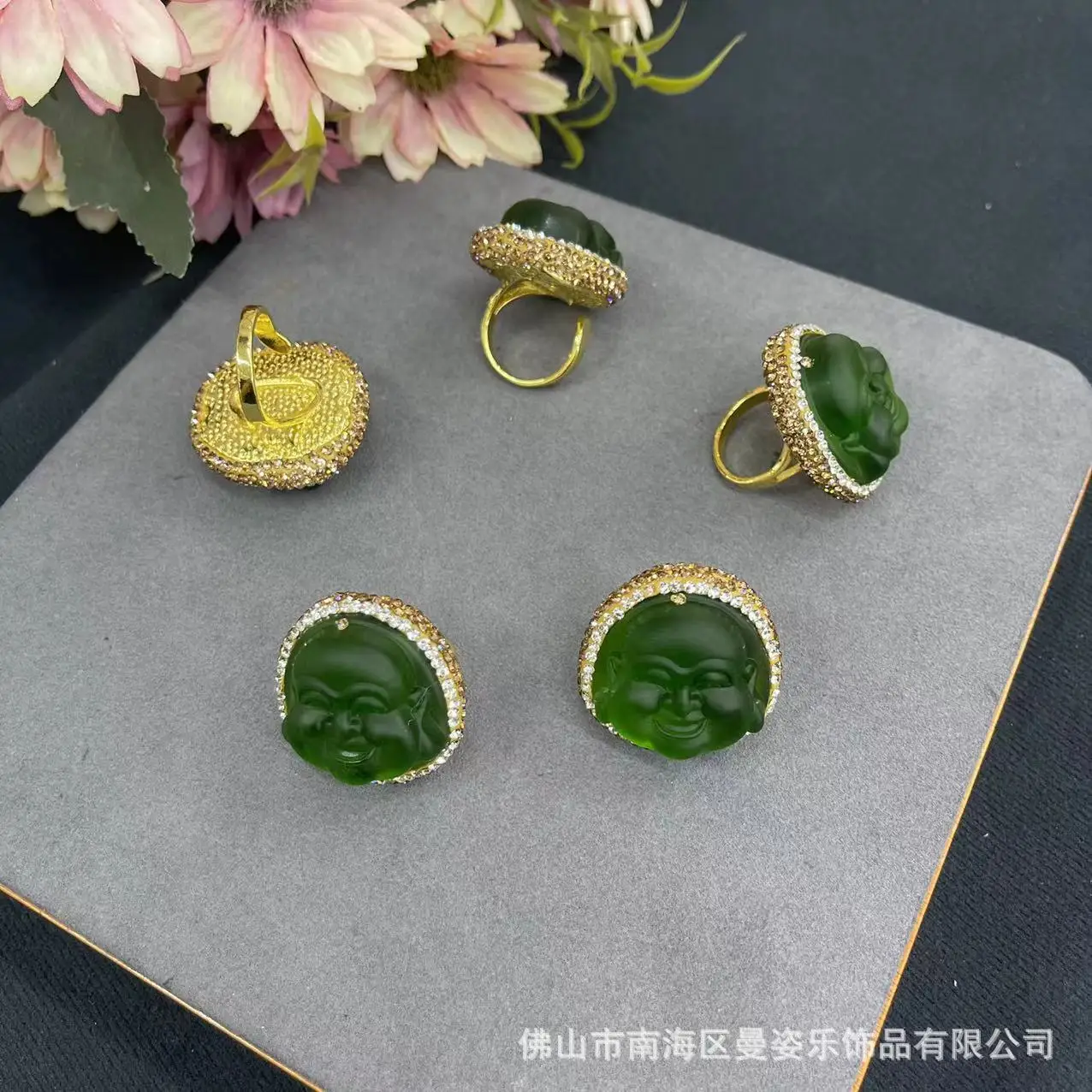 DIY accessories Chinese retro Smiling Buddha live ring jewelry original natural stone point diamond clay jewelry inlaid with eme