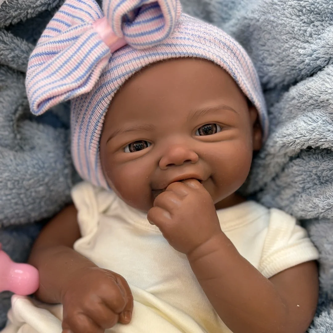 18Inch Dark Skin Vivienne Full Body Silicone Bebe Reborn Girl Doll Can Open Mouth & Washable Silicone Doll Lifelike Newborn Doll