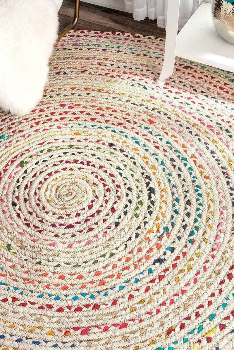 Rug Cotton Handmade Braided Style Round Rug Reversible Braided Modern Floor Mat Rugs for Bedroom