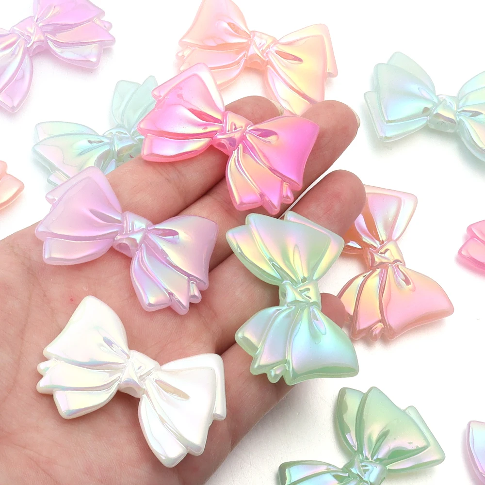 10Pcs/lot Jelly Colored Bow Acrylic Beads Charms Plated Color Bowknot Loose Beads for Handmade Bracelet Necklace Jewelry Finding