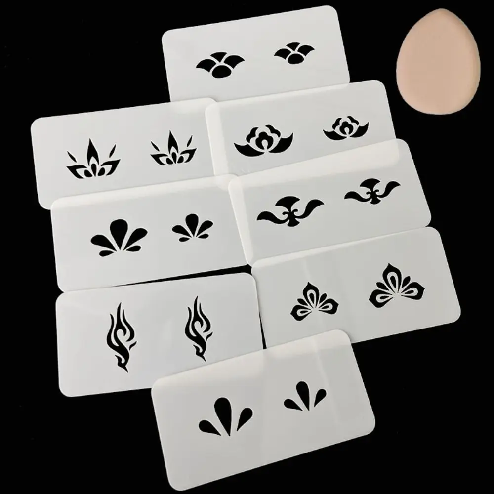 

Шаблон для макияжа лица «сделай сам», без повторения, полые цветы, временный трафарет для татуировки, водостойкий трафарет для рисования на лбу, боди-арта