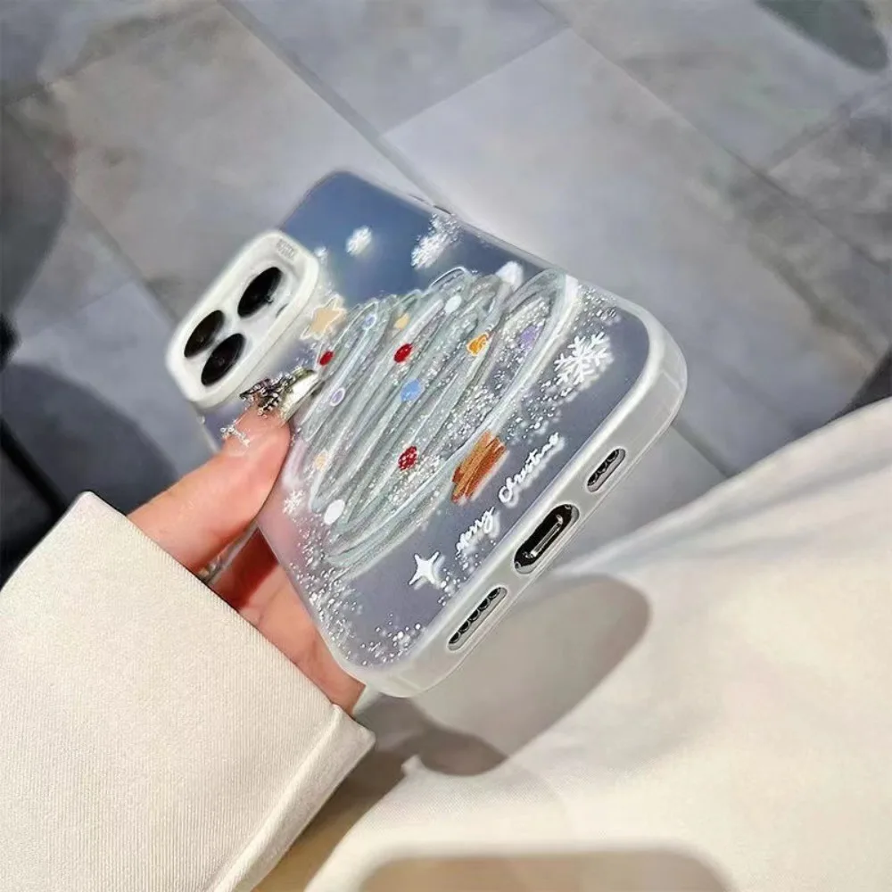 Ins ندفة الثلج شجرة عيد الميلاد جراب هاتف آيفون 16 برو ماكس 15 برو 14 13 12 11 بريق Y2K عيد الميلاد الحالات الهاتف آيفون 15