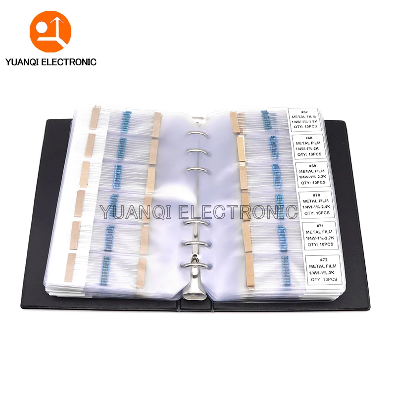 

122/130/140/158Values 1R-10M Ohm 1/4W Metal Film Resistor Assorted Kit 0.25W 1% Resistance Pack Sample Book