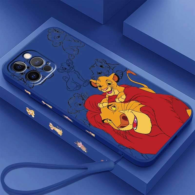 Lion King Disney Fashion Cute Liquid Left Rope For Apple iPhone 15 14 13 12 11 XS XR X 8 7 SE Pro Max Plus Mini Soft Phone Case