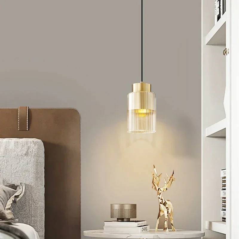 

Lustre Clear Glass LED Pendant Light Brass Home Foyer Room Dining Room Restaurant Hanging Lamp Gold Black Bedside Hanging Lamp