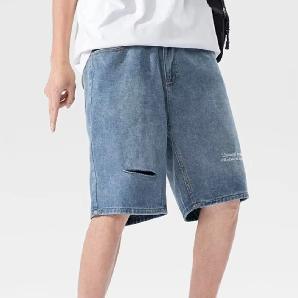 Men Ripped Frayed Skinny Denim Shorts Fashion Casual Distressed Short Jeans Daily Streetwear Bottoms Men Jeans