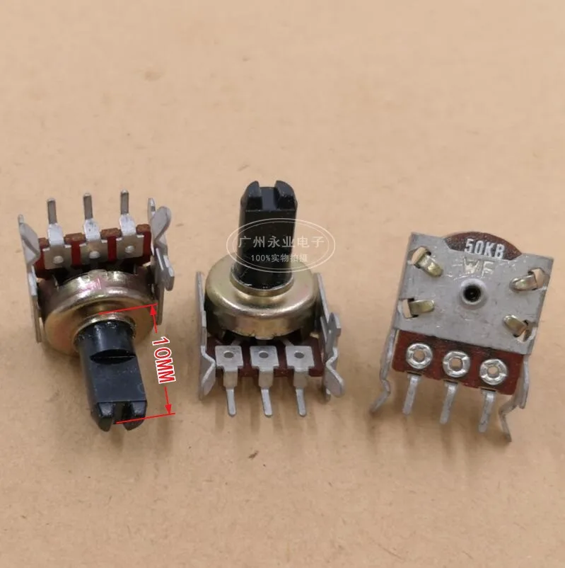 Потенциометр R121, 2 шт., горизонтальный, с кронштейном, B50K 50KB, одноконтактный, 3-контактный, для активных колонок, с регулировкой громкости, вал 10 мм