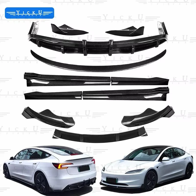 

True Carbon Fiber Body Kit Front Lip Shovel Side Skirt Rear Lip Spoiler Suitable for 23 Updated Model 3 Models