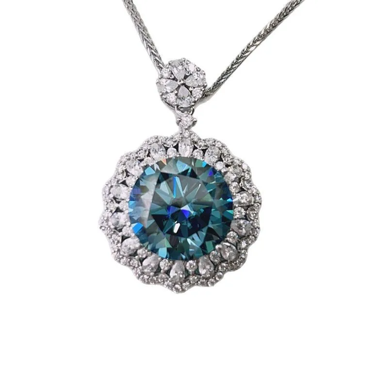 10 Carat Sapphire Moissanite Pendant Necklace Luxury s925 Silver Moissanita Blue Gems Fine Jewellery Pass Diamond Tester GRA