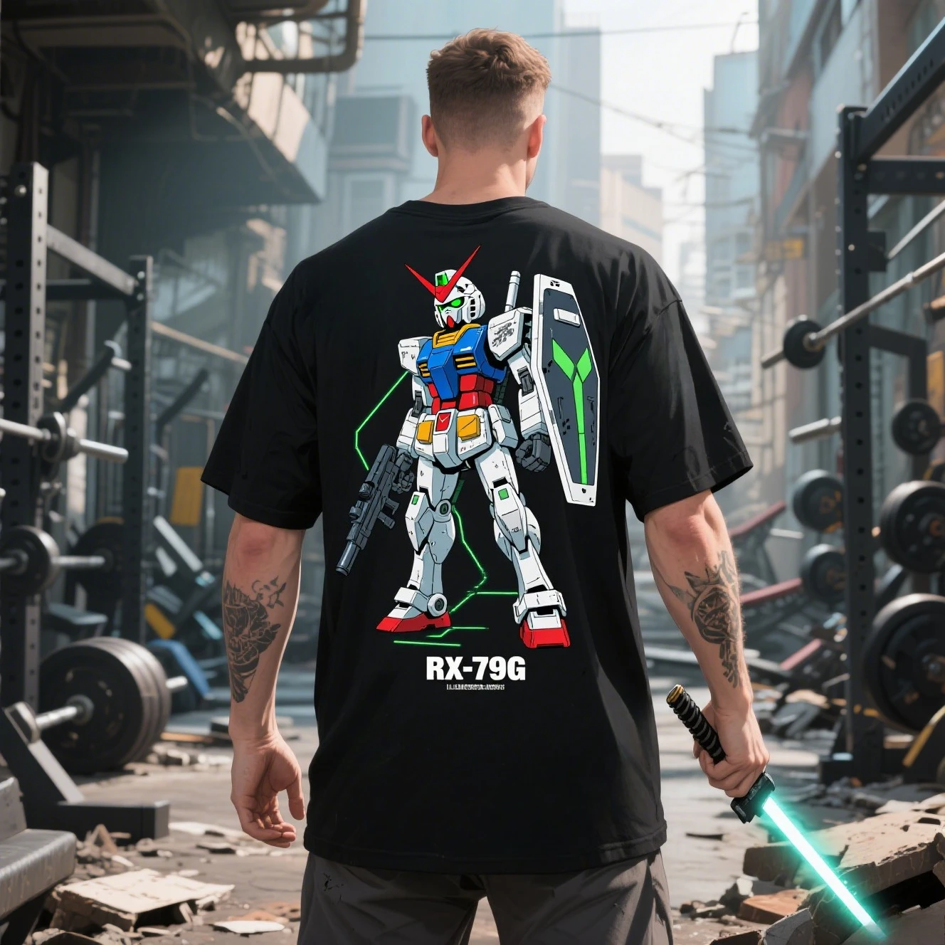 

Summer Pure Cotton Round-neck Short-sleeved T-shirts for Men and Women Are From The Famous Anime "Mobile Suit Gundam RX-79G"