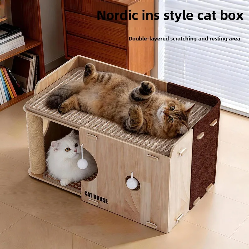 Sisal Cat House Scratching Board Integrated Cat Condo Double Deck Tree Multi Hole Durable Cat Scratch Cat House Cat Supplies