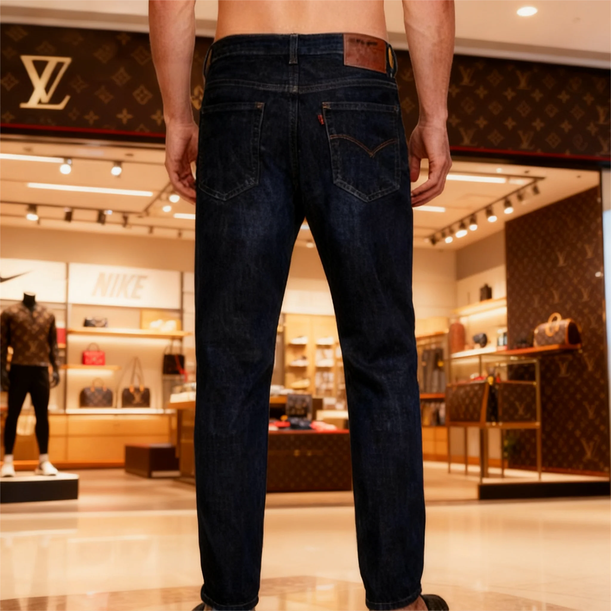 

Мужские удобные мягкие повседневные джинсы в деловом стиле; облегающие брюки прямого кроя; модная мужская одежда бренда класса люкс на резинке
