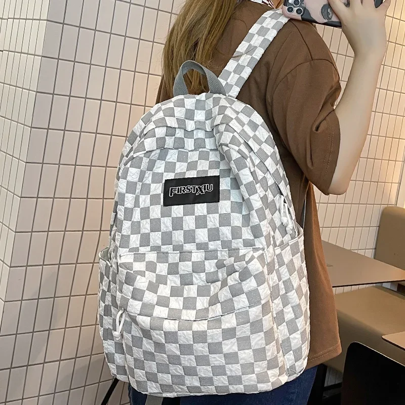 Trendy Plaid Girl Kawaii School Bag Ladies Travel Student Backpack Women Lattice College Backpack Fashion Female Laptop Book Bag