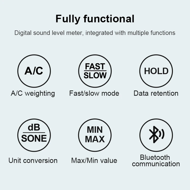 Digital Sound Level Meter 30~130dB Professional Sonometer Noise Tester Handheld Decibel Detector with Bluetooth Communication