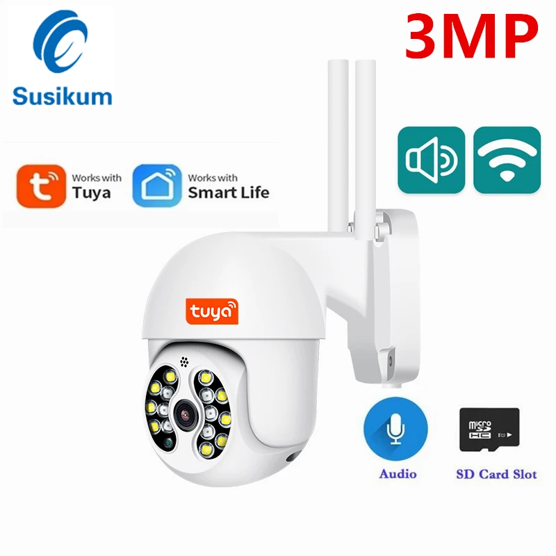 

3MP Tuya Security Cameras Wireless Outdoor Speed Dome Smart Home Waterproof Wireless IP Camera Color Night Vision