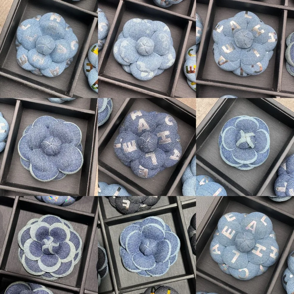 6.8cm Denim Camellias Brooch Unique Personality Women's Fashion Jewelry Accessories Pin Badge Dress Corsage Wedding Party Gift