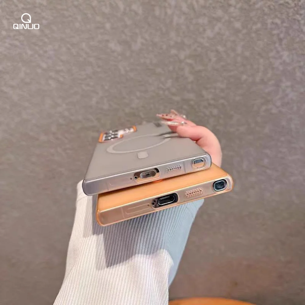 حافظة هاتف مغناطيسية بسيطة وشفافة Magsafe لهاتف سامسونج جالاكسي S 25 24 23 Ultra Plus FE A55 36 16 غطاء صلب للشحن اللاسلكي