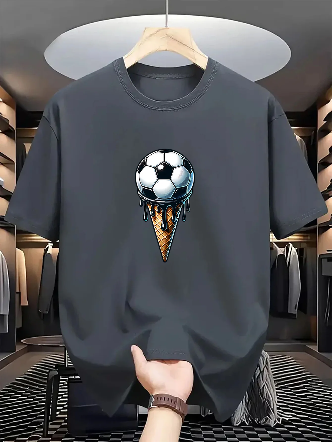 Men's Round Neck Short Sleeve T-Shirt, Mixed Style, All-Season, Various Designs, Comfortable and Soft, High-End Texture, Sunny,