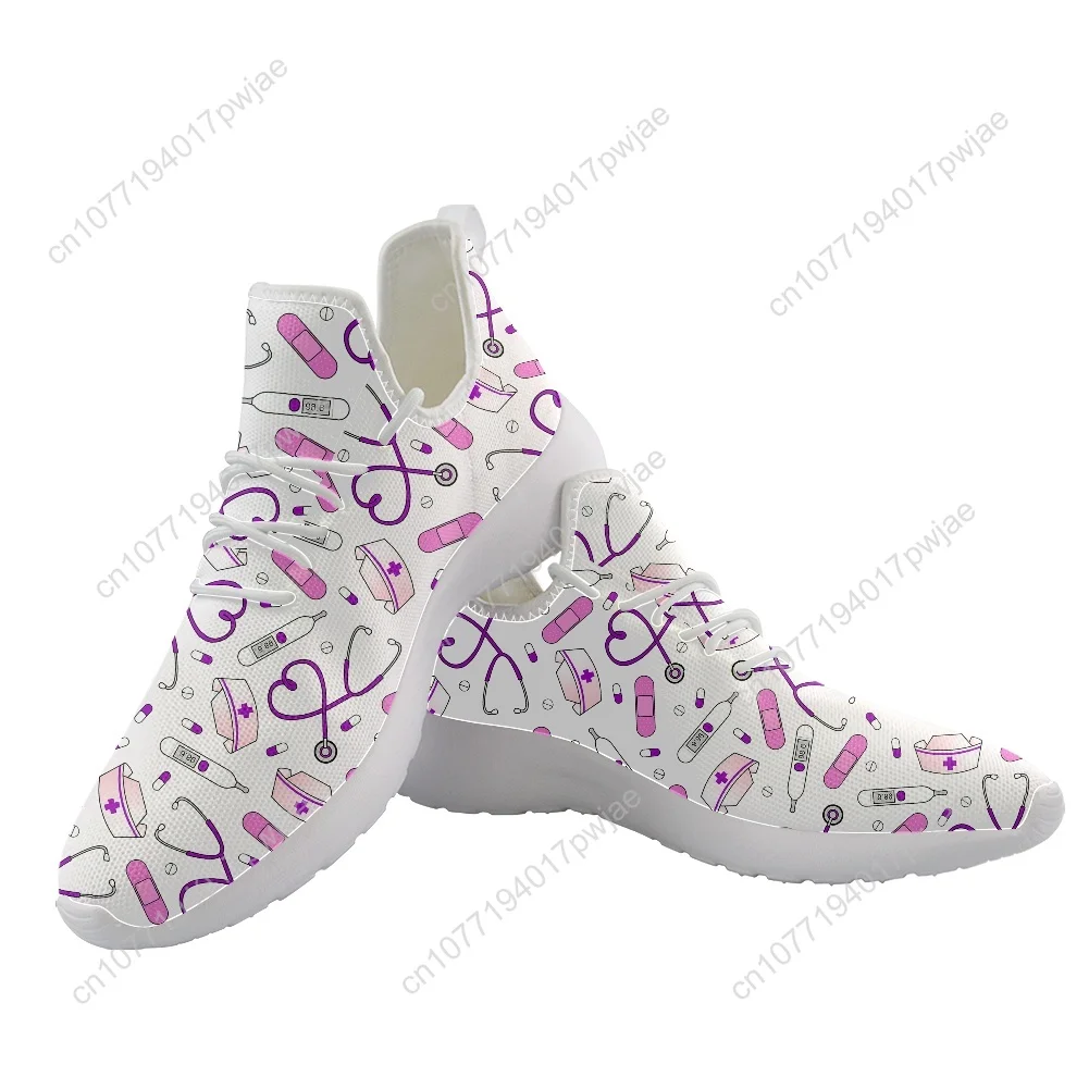 Zapatillas deportivas de punto con estampado médico para mujer, zapatos planos de malla transpirable, divertidos, para enfermería, otoño