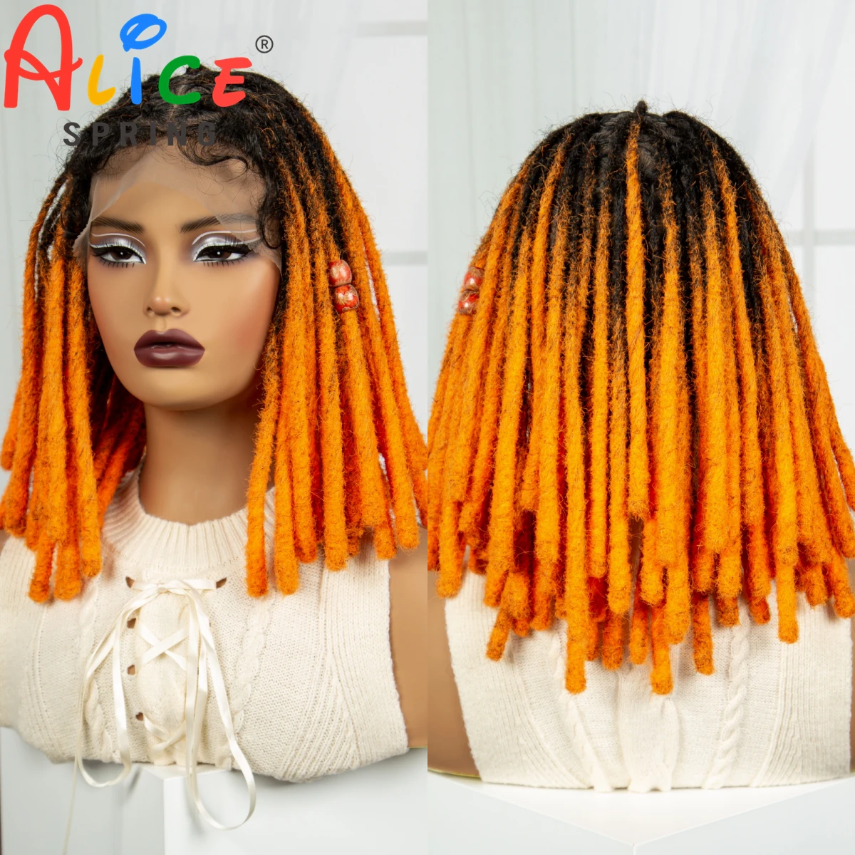 Synthetic Full Lace Knotless Box Braided Wig for Black Women Orange Faux Locs Braided Wig Dreadlock Braids Wig with Baby Hair