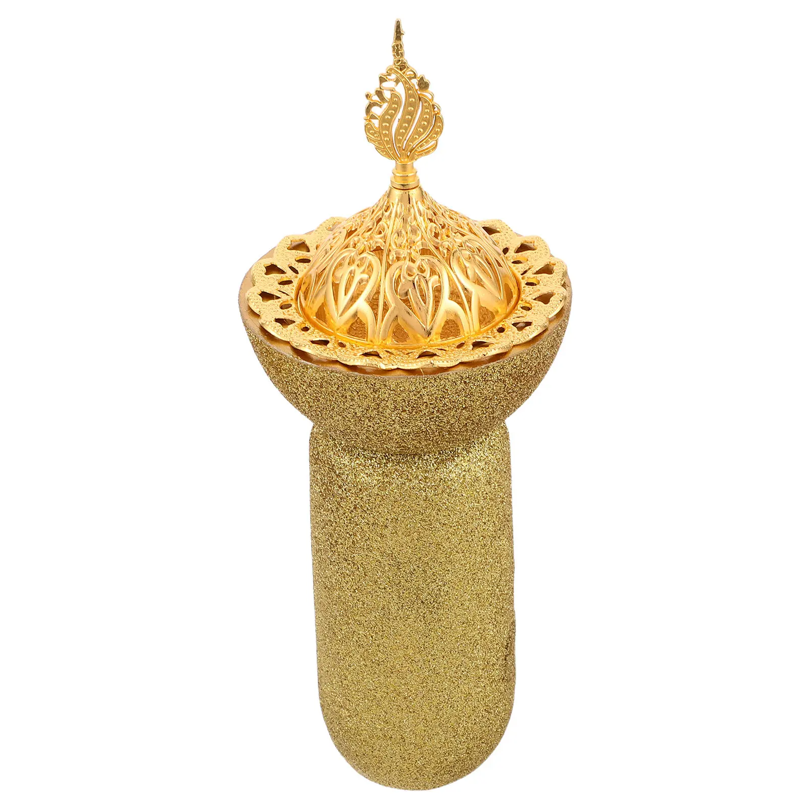 Frankincense Resin Incense Burner Tall Censer Golden Sequin Handle Antislip Handheld Portable Bakhoor Burner for Meditation Yoga
