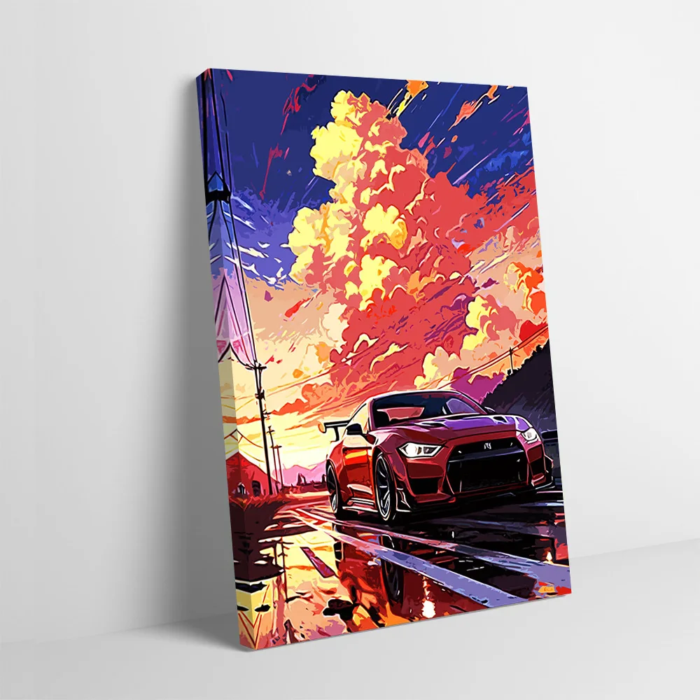 Red Sports Car Sunset Printing Poster Customizable Pictures Wall Art Canvas Painting for Home Decorations Decoration Living Room