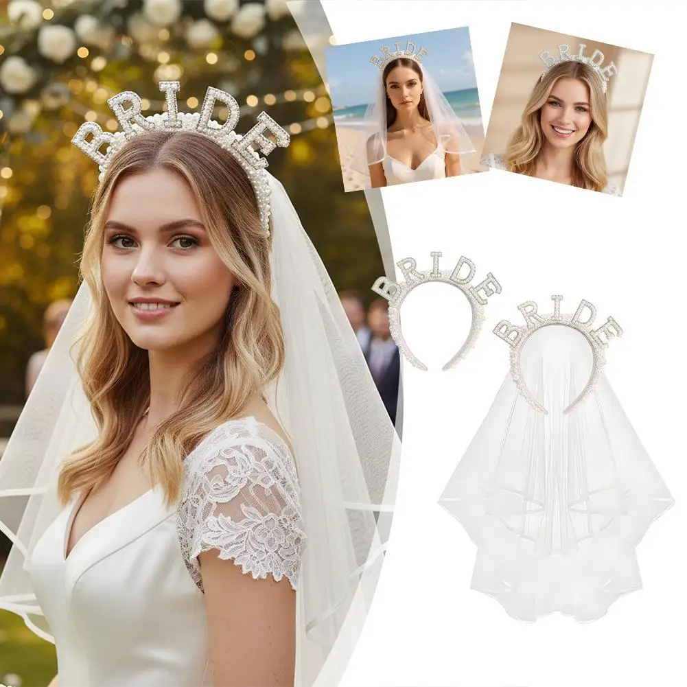 

Pearl Crown Headband Bach Bachelorette Party Bridal Shower Wedding Engagement Rehearsal Dinner Decoration Gift