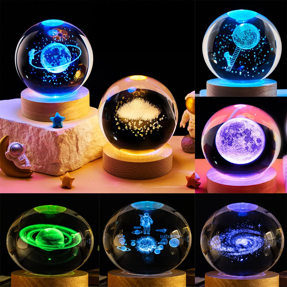 3D Colored Luminous Crystal Ball Astronomy Galaxy Crystal Sphere Beside Lamp Solar System Glassic Snow Globe Desktop Decorations