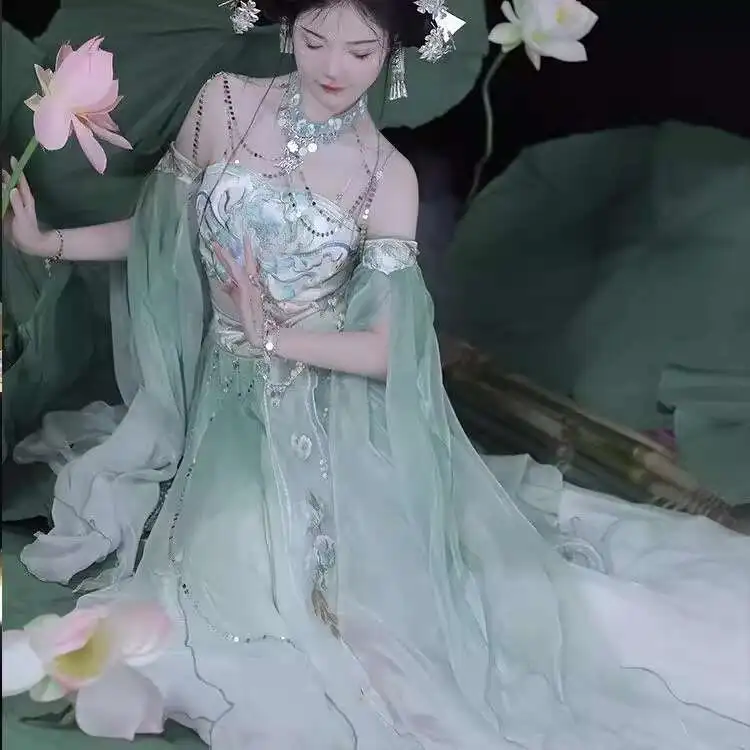 

Cos Tradition Clothes Dunhuang Maiden Princess Of Western Regions Dress Suit Flying Girls Green Hanfu Set Han Element Costume