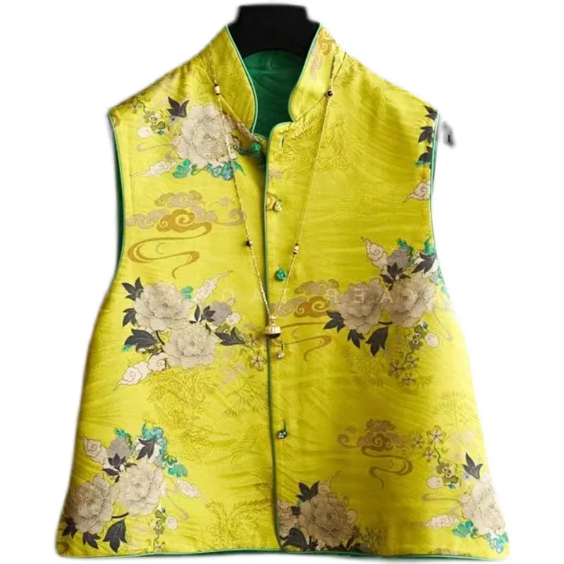 Gilet in stile cinese leggero migliorato con broccato jacquard di seta imitazione per gilet davanti e dietro jaqueta feminina