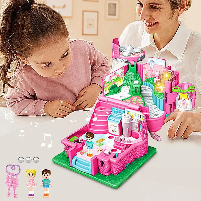 Castle Dollhouse Building Playset Toys Princess mini doll house with LED Light Pretend Play toy Doll Furniture Christmas Gift