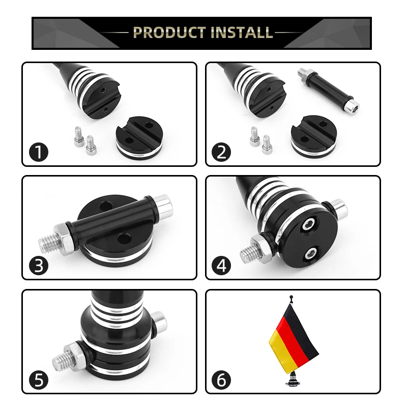 Motorcycle Germany Deutschland German National Flag With Rear Chrome Black Side Mount Pole Luggage Rack Accessories For Harley