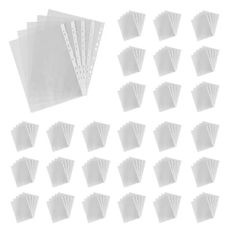 

300Pcs A4 PP Punched Punch Pockets Folders Filing Wallets Sleeves Bag Transparent 0.03Mm-AC47