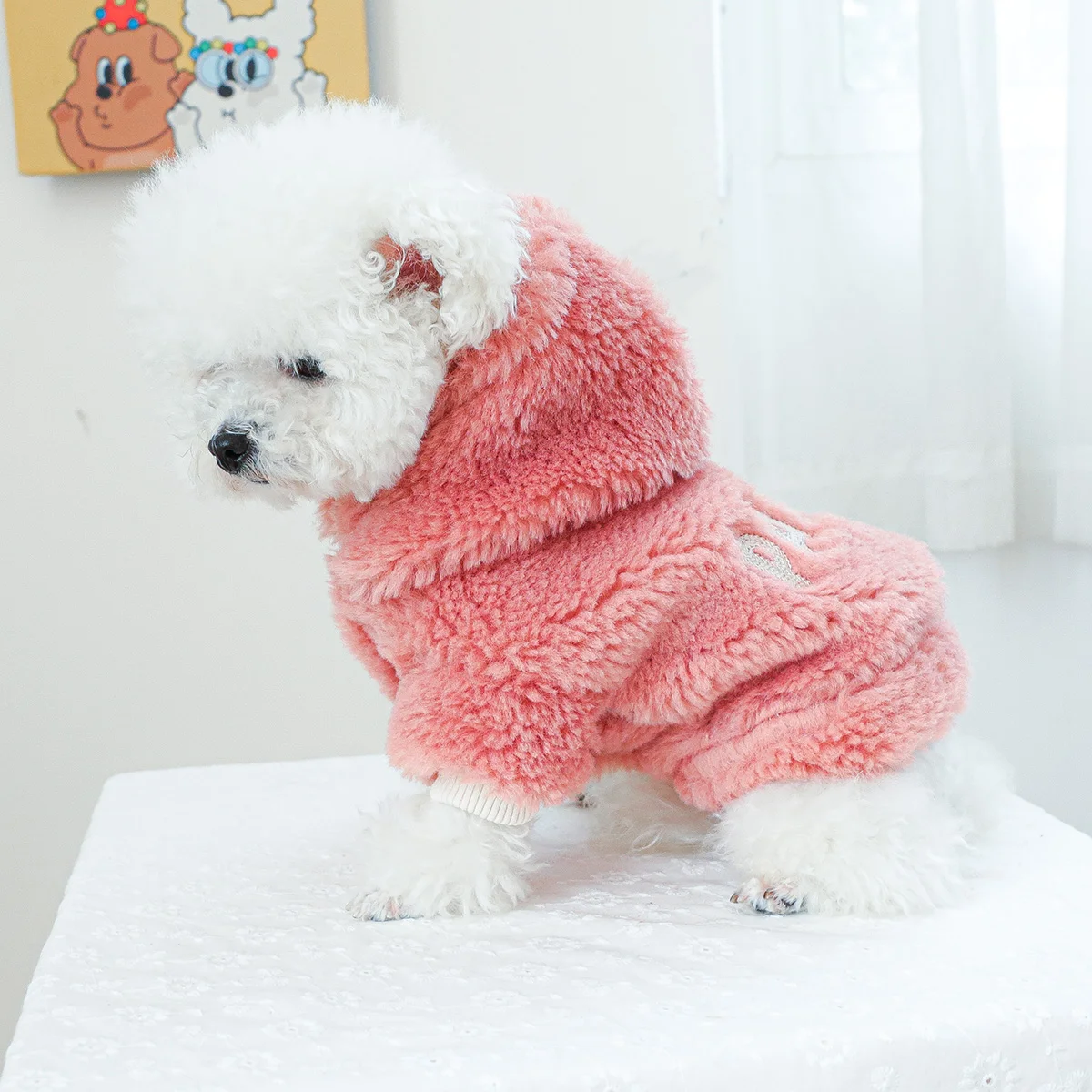 1PC Pet Clothing Autumn/Winter Pink Thickened Bar Hat Coat Suitable for Small and Medium sized Dogs