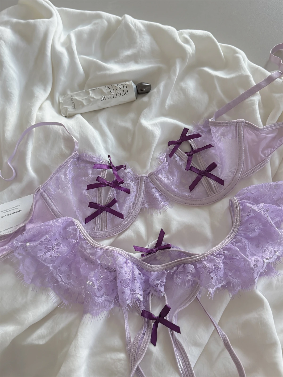 

Light Purple Bow Women's Bra Lace Style Push-Up & Gathering Bra Large Bust Underwear Lingerie Sets Sexy Stretch