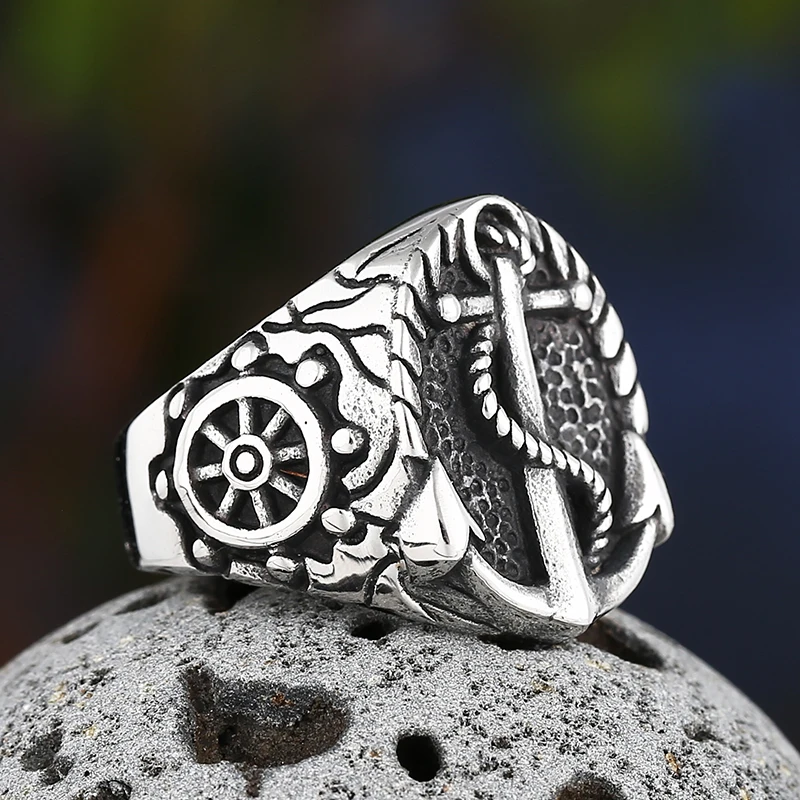 2022 New Design Stainless Steel Classic Bumps Signet Ring Navy Ship Shape Anels For Men Women Fashion Boat Jewelry Party Gift