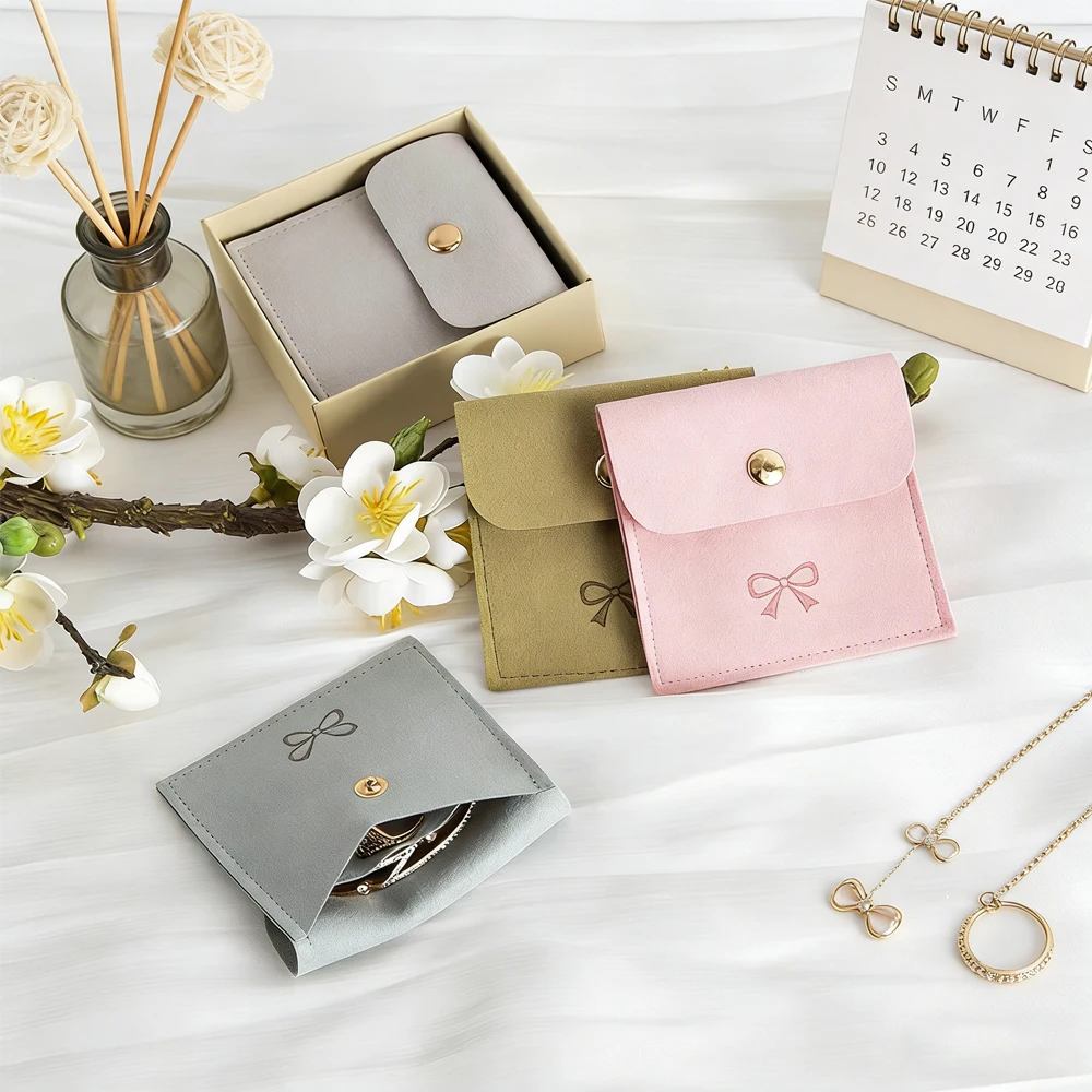 

Personalization Logo Microfiber Button Snap Bag Jewelry Travel Organizer Pouches Wedding Gift Favors Storage for Earrings Rings