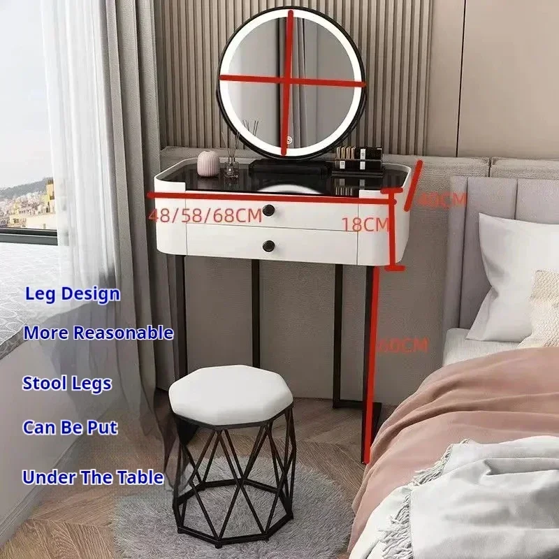 

Corner Makeup Vanity Table with LED Mirror and Drawer Storage, Smart Space Solution