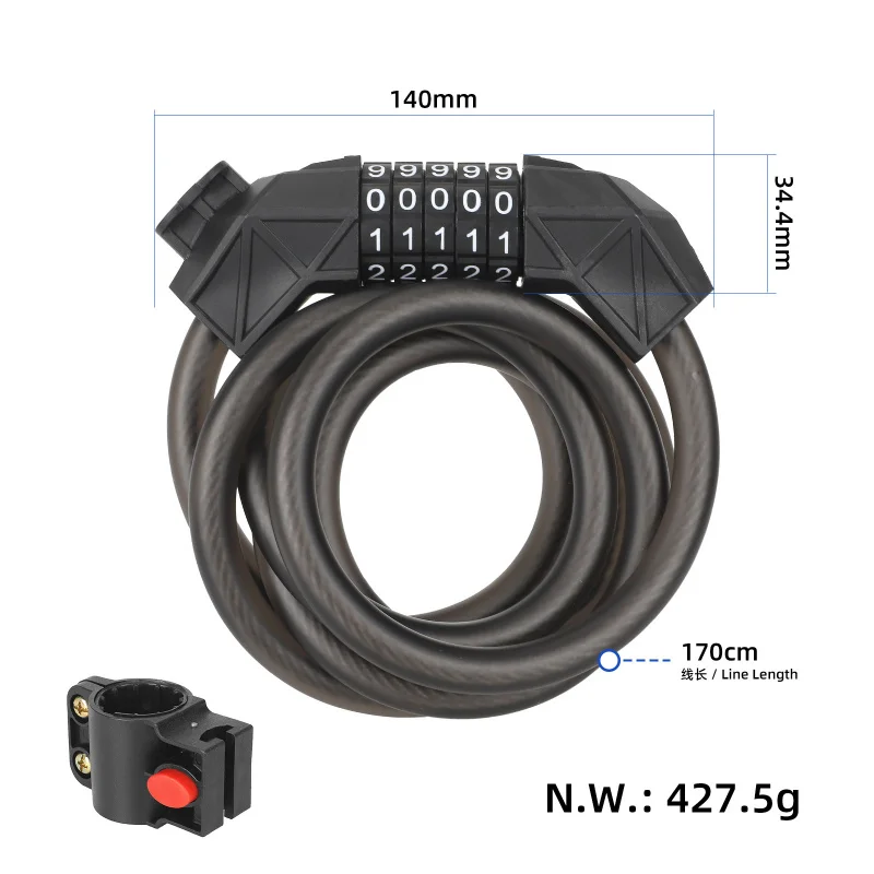 Portable Universal Bicycle Lock Mountain Bike 5 Digit Password Lock Anti-theft Security Steel Chain Motorcycle Passwords Locks