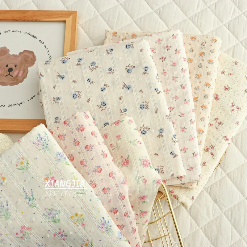 145x50cm Frischer Gestreifter Clip-Dot Blumenmuster Reiner Baumwoll-Jacquard-Stoff für Vorhänge, Hemden, Kleider und Heimdekoration – Detail 1