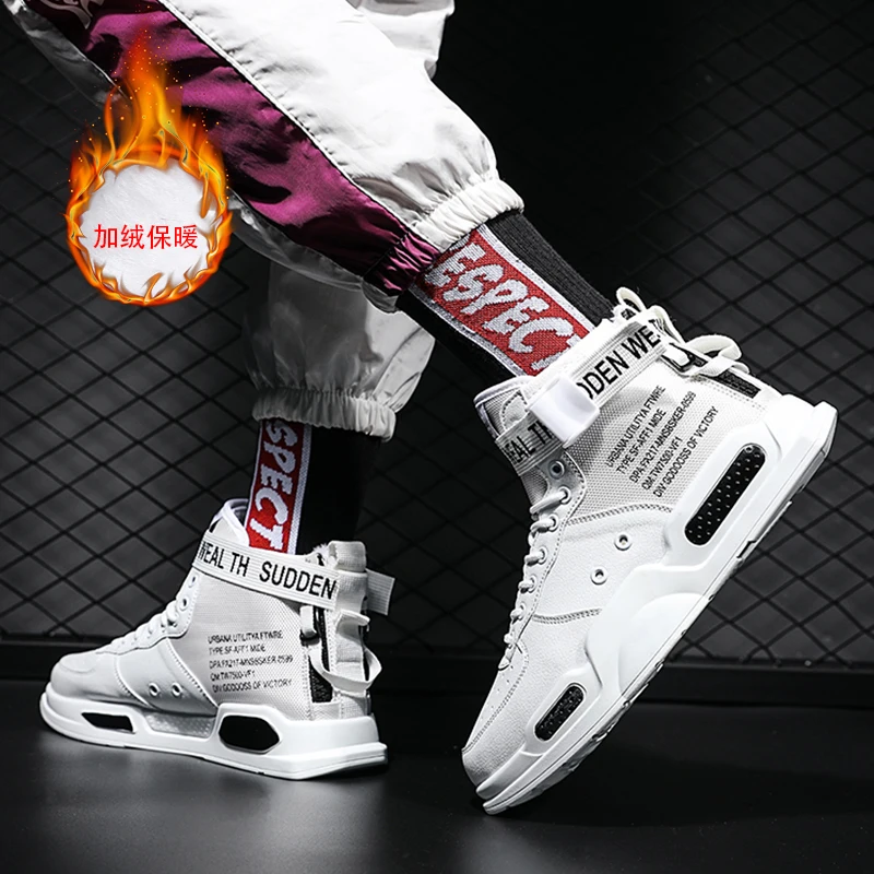 Winter Warm Men's High Top Leather Sneakers Trend Hot Comfortable Man Casual Shoes Outdoor Non-slip Breathable Men Shoes 39-48