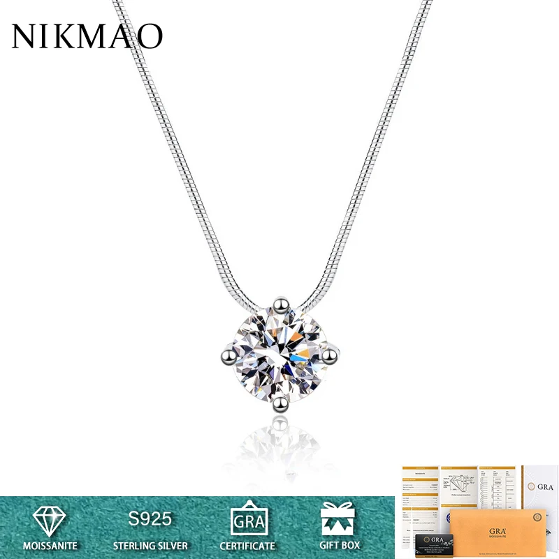 0.5/1/2 Carat Real Mossanite Diamond Necklace For Women With GRA S925 Sterling Silver Fashion Personality Party Birthday Jewelry