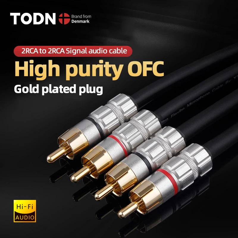 TODN HIFI RCA-Kabel Hochreiner OFC-Leiter 2RCA zu 2RCA Signal-Audiokabel für Verstärker DAC Lautsprecher