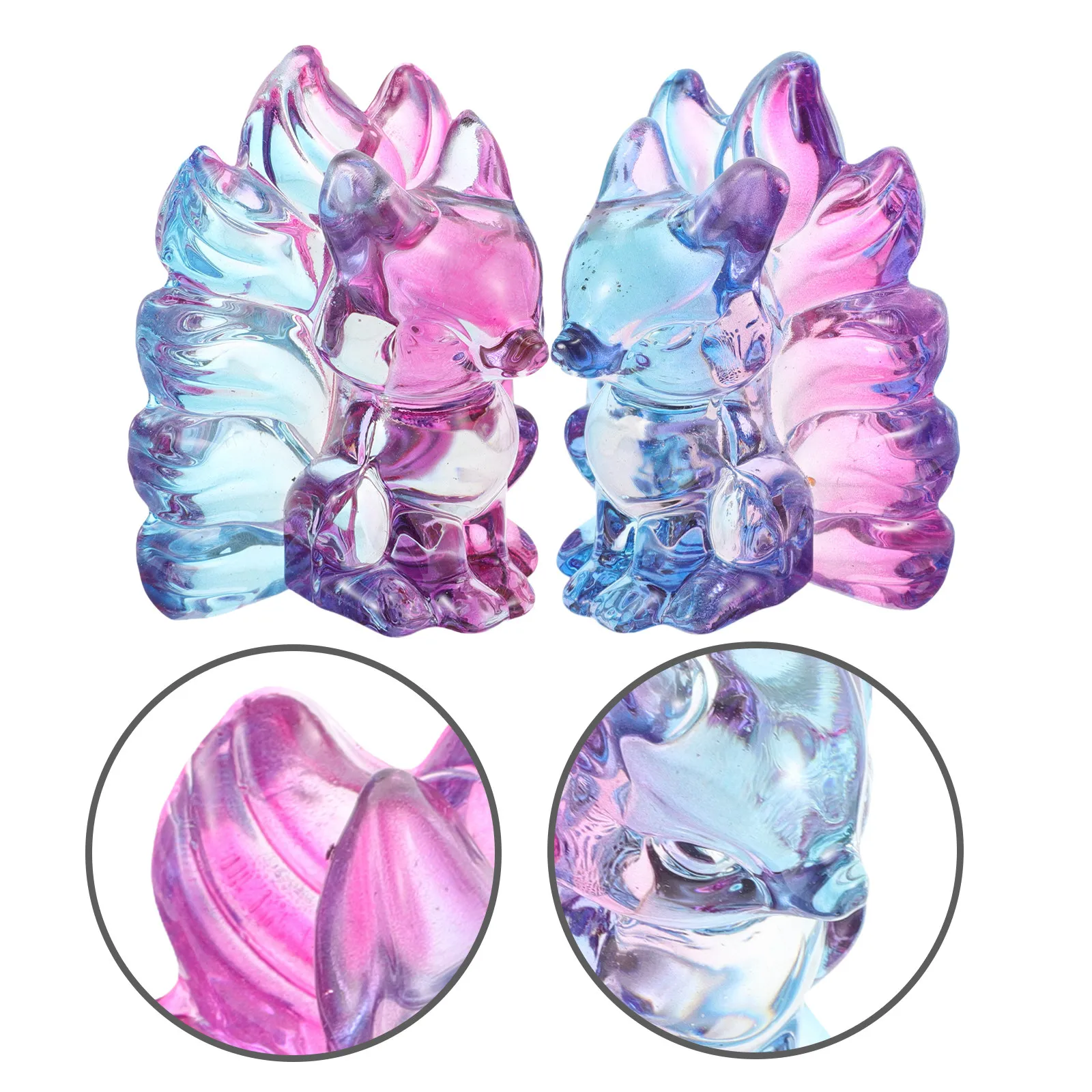 2Pcs Exquisite Glass Nine Tailed Fox Sculpture Hand Carved Crystal Animal Artwork Desktop Tabletop Bookshelf Decor Luxury Gift